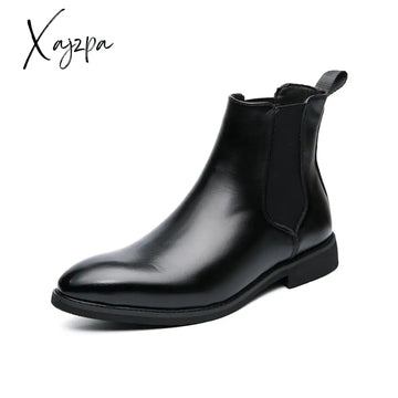 Xajzpa - New Chelsea Boots Men Shoes Pu Brown Fashion Versatile Business Casual British Style